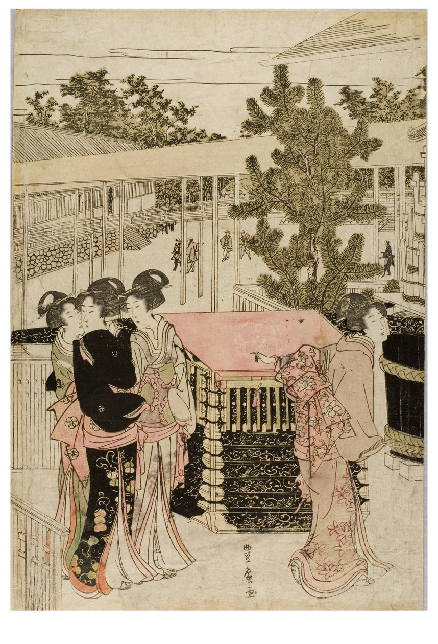 Novoroční pouť do Myohoji v Horinouchi, Edo, kolem 1804-1810 (dřevěný blok na papíře) od Utagawa and Toyokuni Utagawa Toyohiro
