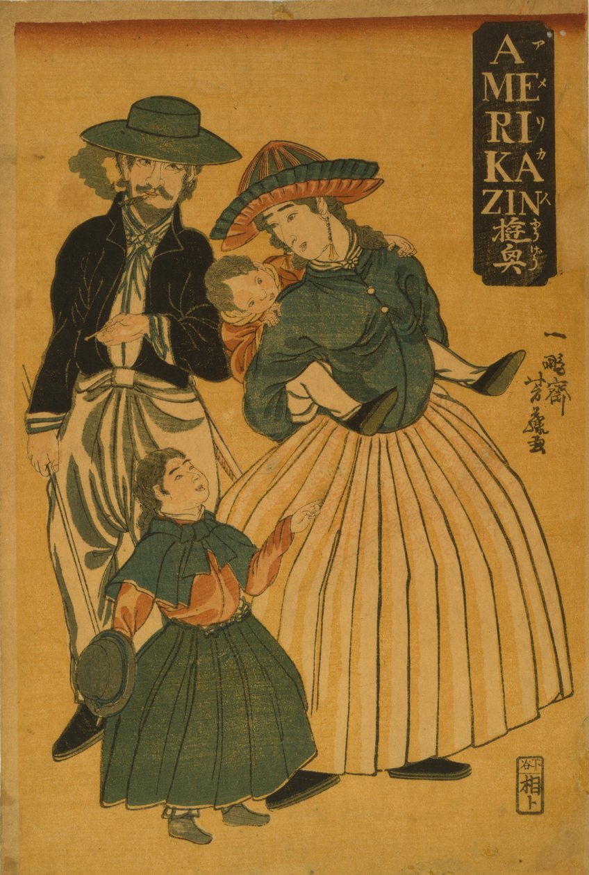 Americká rodina na procházce v Jokohamě, 1861 od Utagawa Yoshifuji