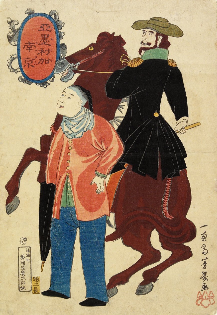 Americký jezdec a Číňan, leden 1861 od Utagawa Yoshiiku