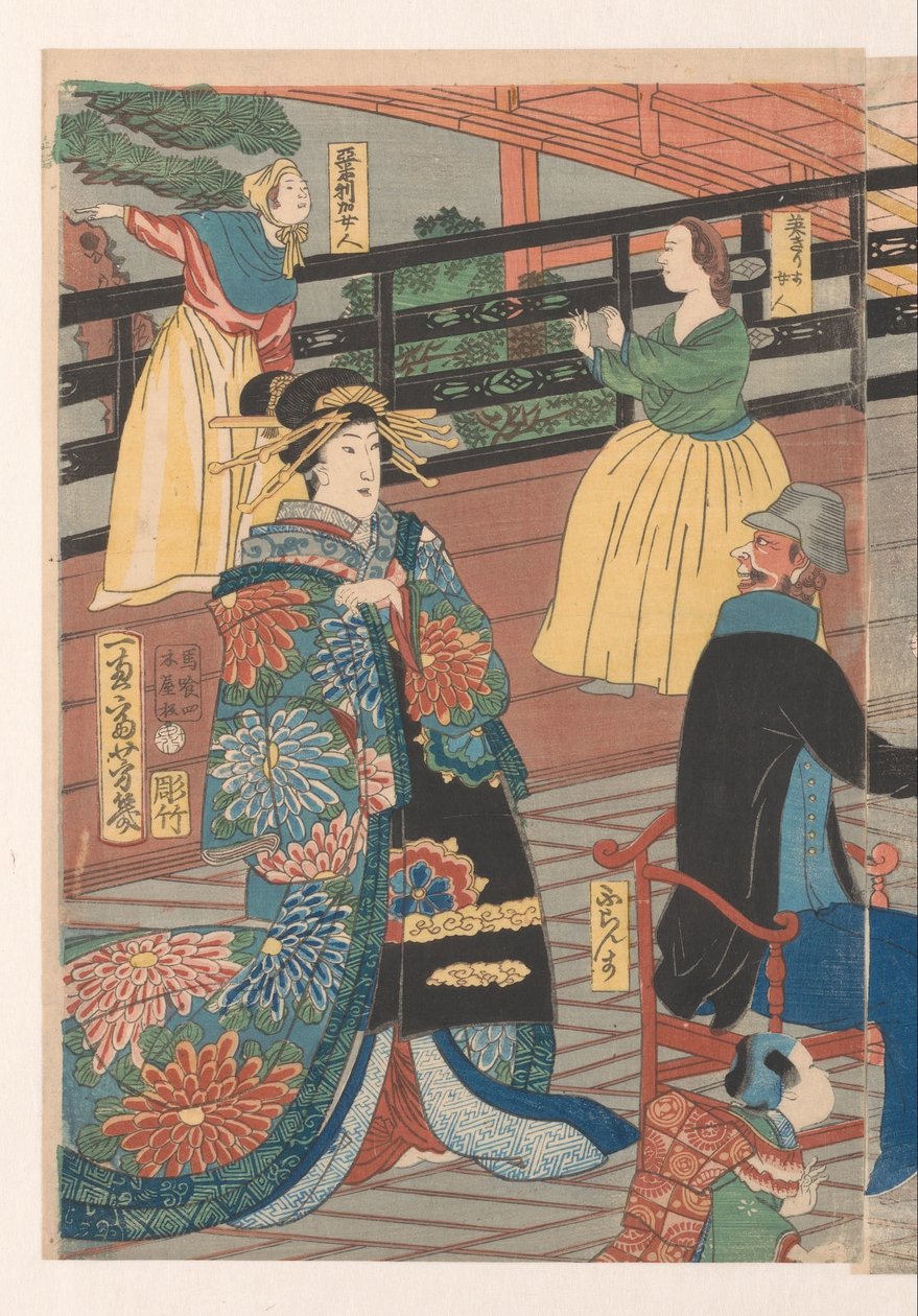 Cizinci během pitky v čajovně Gankiro od Utagawa Yoshiiku