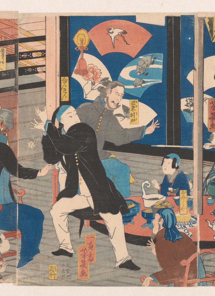 Cizinci během pitky v čajovně Gankiro od Utagawa Yoshiiku
