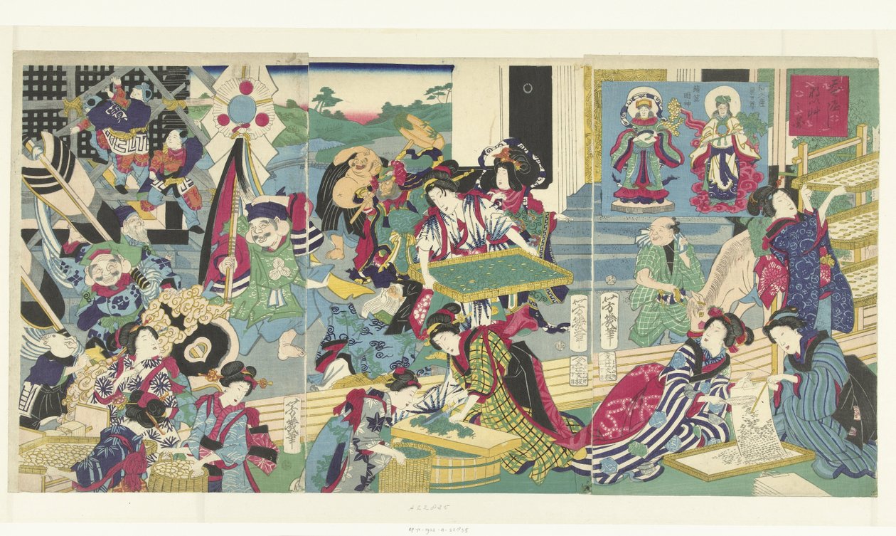 Sedm bohů štěstí při chovu bource morušového od Utagawa Yoshiiku
