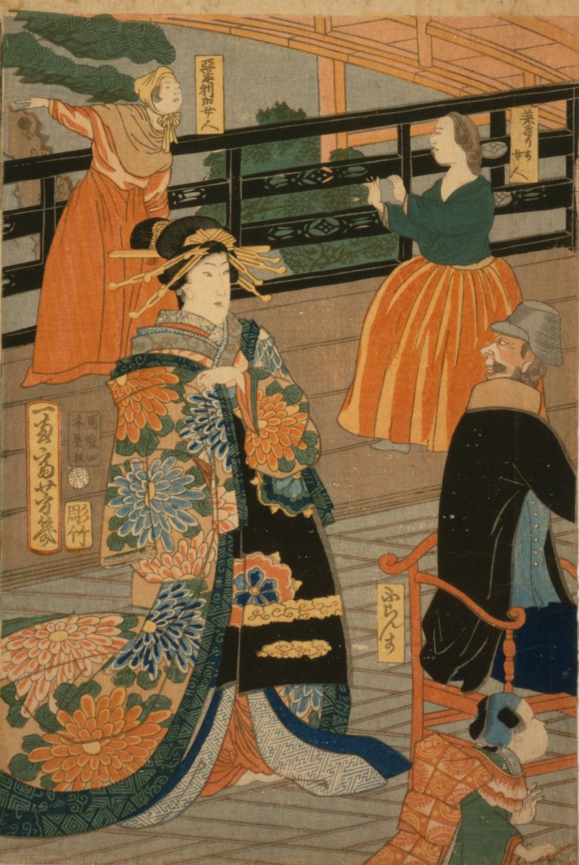 Návštěvníci z několika národů si užívali párty ve Fan Room of the Gankir?, 1860 od Utagawa Yoshiiku