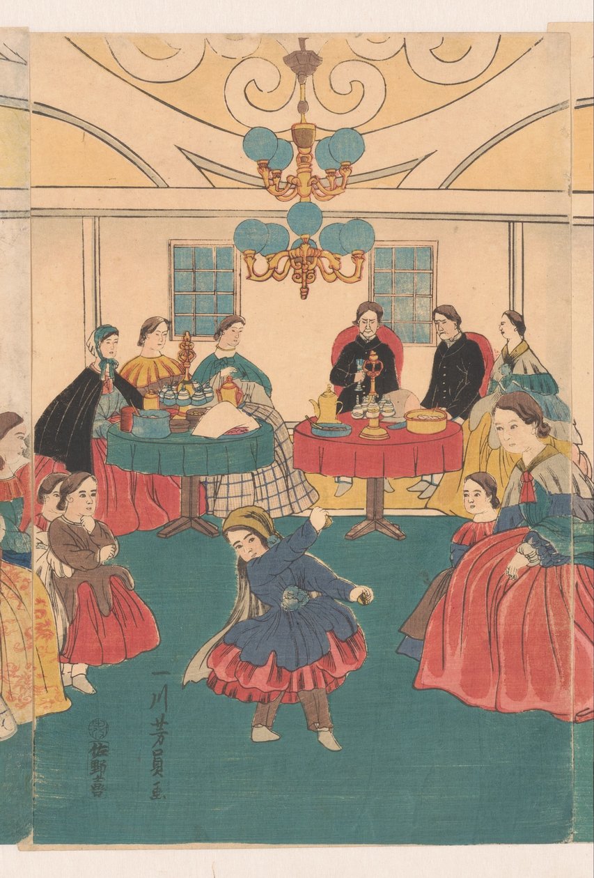 Cizinci se baví na rautu od Utagawa Yoshikazu