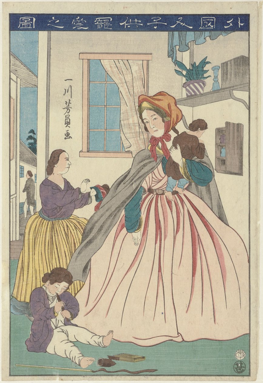Láska cizí ženy k jejím dětem Gaikokujin kodomo chôai no zu (název na objektu) od Utagawa Yoshikazu