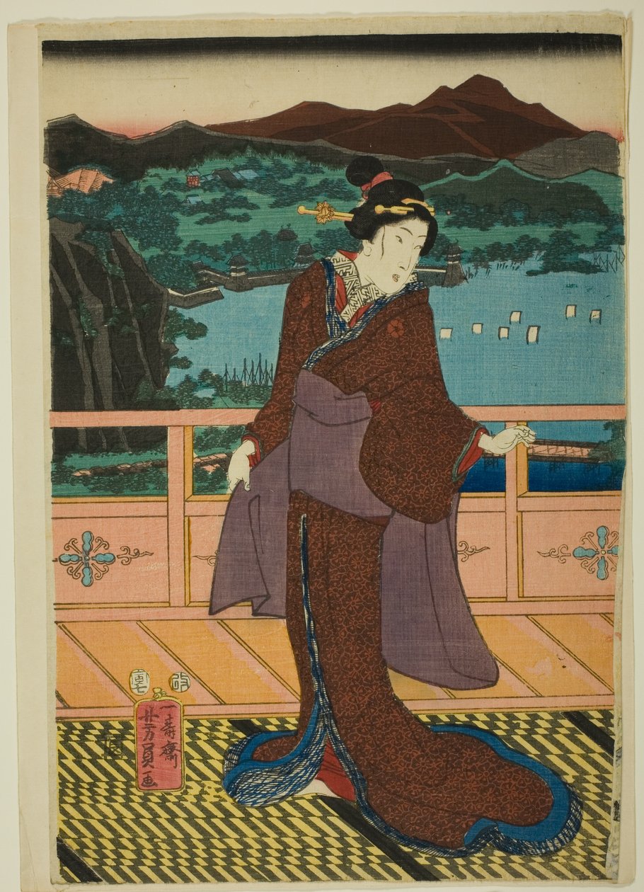 Osm večerních pohledů na jezero Biwa (Omi Hakkei Moku) od Utagawa Yoshikazu