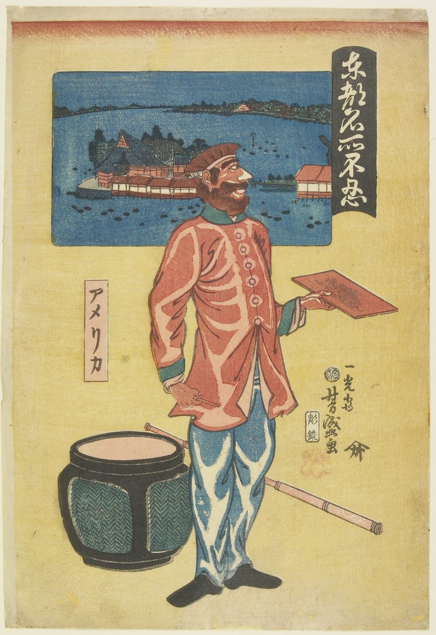 American at Shinobazu, 1861 (barevný dřevořez) od Utagawa Yoshimori