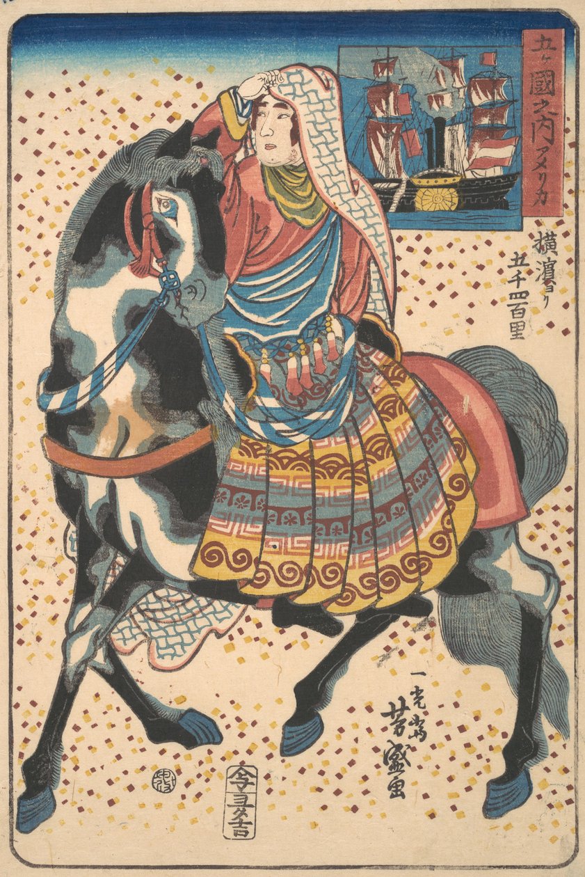 Mounted American Woman, 12. měsíc, 1860. od Utagawa Yoshimori