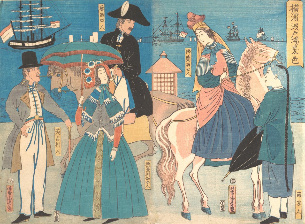 Pohled na přístaviště v Jokohamě, druhý měsíc, 1861. od Utagawa Yoshitora