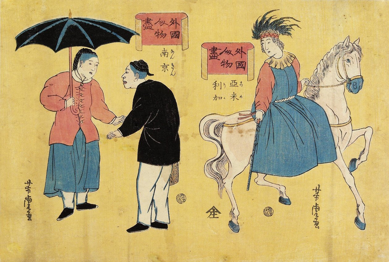 Američan (vpravo), Číňané (vlevo) od Utagawa Yoshitora