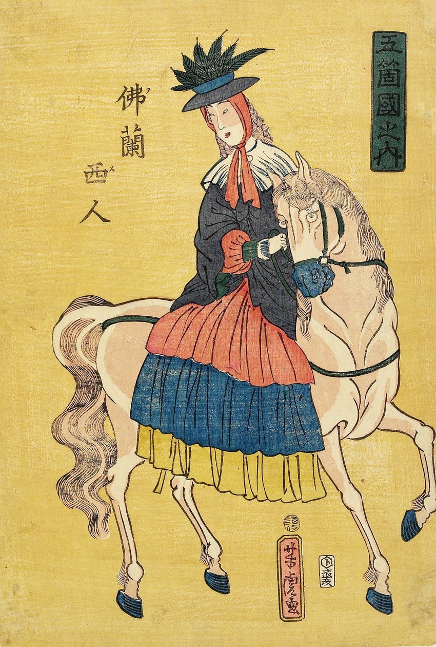 Francouzská dáma na koni od Utagawa Yoshitora