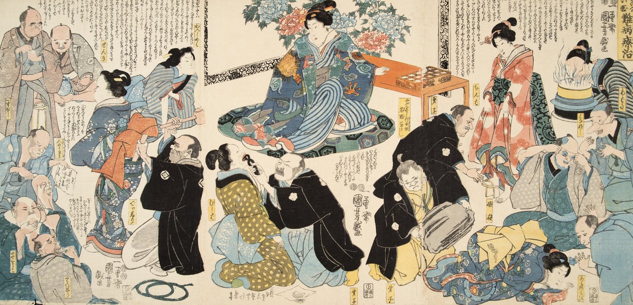 Scéna z Genji monogatari (Tale of Genji) od Murasaki Shibuku (nar. 978) c. 1860 (barevný dřevotisk) od Utagawa and Toyokuni Kuniyoshi