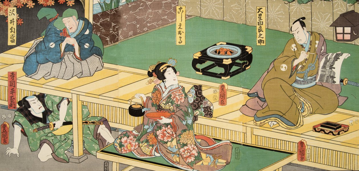 Scéna z Genji monogatari (Tale of Genji) od Murasaki Shibuku (nar. 978) c. 1860 (barevný dřevotisk) od Utagawa and Toyokuni Kuniyoshi