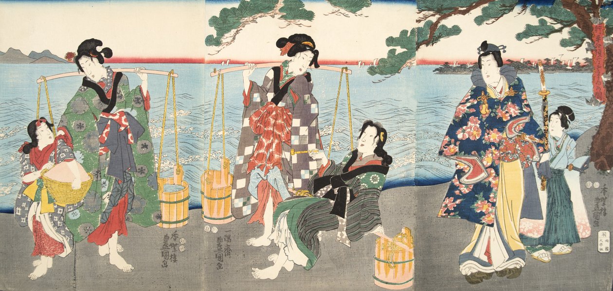Scéna z knihy Gendži monogatari (Příběh o Gendžim) od Murasaki Šibuku (nar. 978), asi 1860 (barevný dřevoryt) od Utagawa and Toyokuni Kuniyoshi