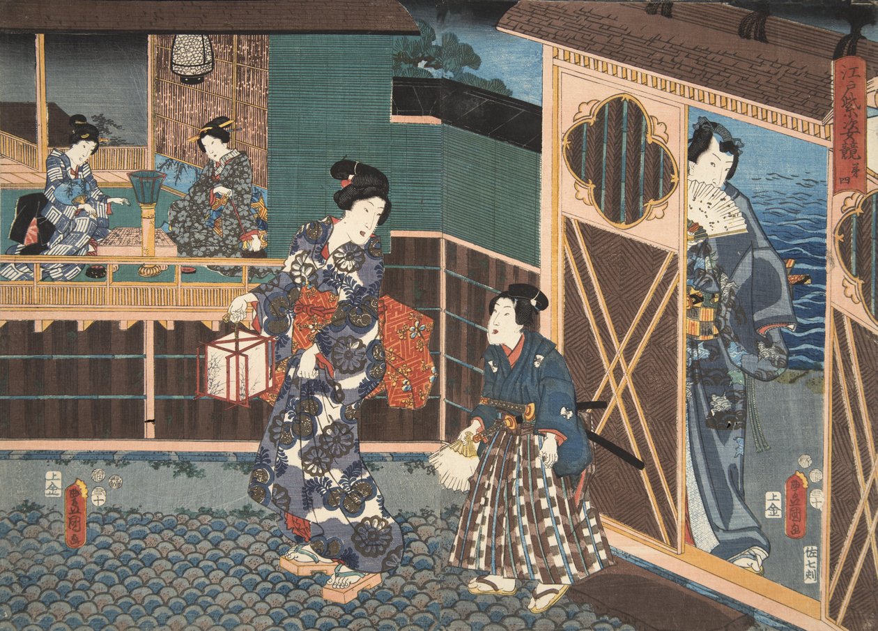 Scéna z Genji monogatari (Tale of Genji) od Murasaki Shibuku (nar. 978) c. 1860 (barevný dřevotisk) od Utagawa and Toyokuni Kuniyoshi