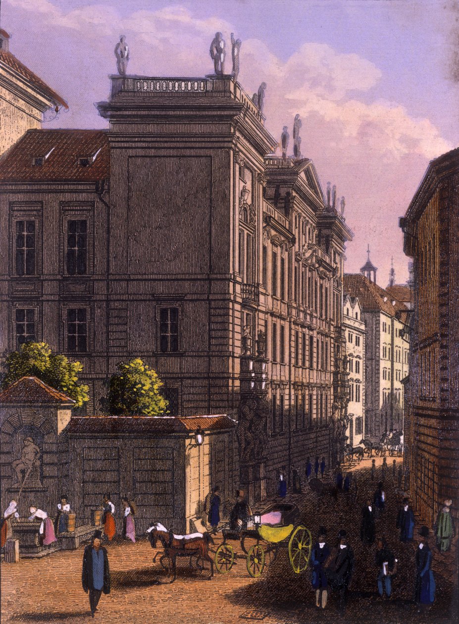 Clam-Gallasův palác, 1847 (kolorovaná ocelorytina) od V. Merklas