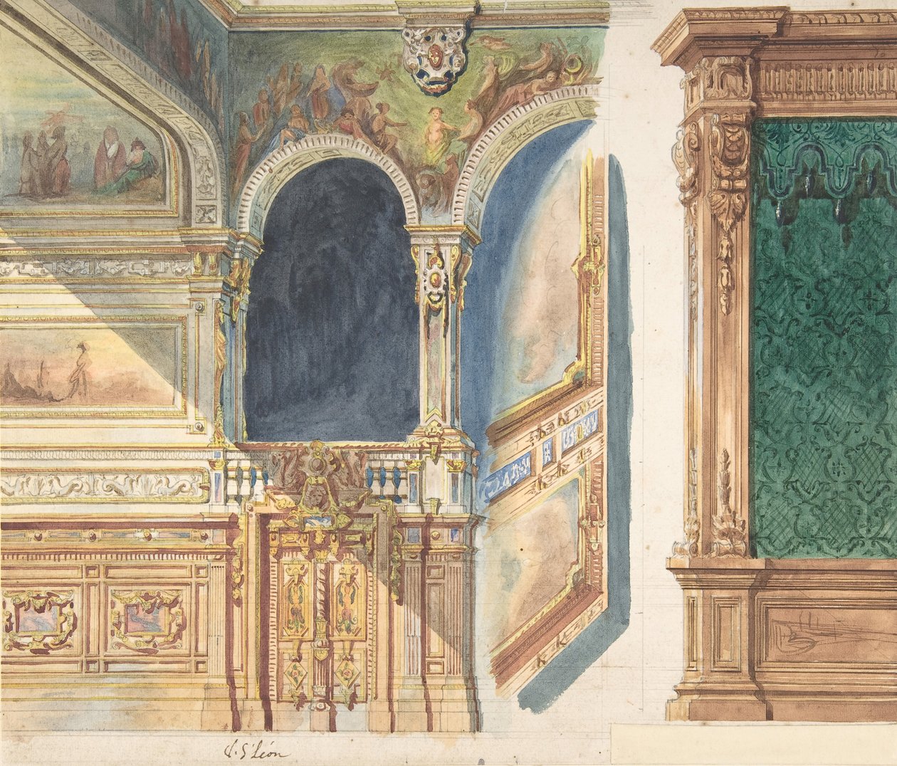 Návrh interiéru, případně divadla, cca. 1860-80. od V. S. Léon