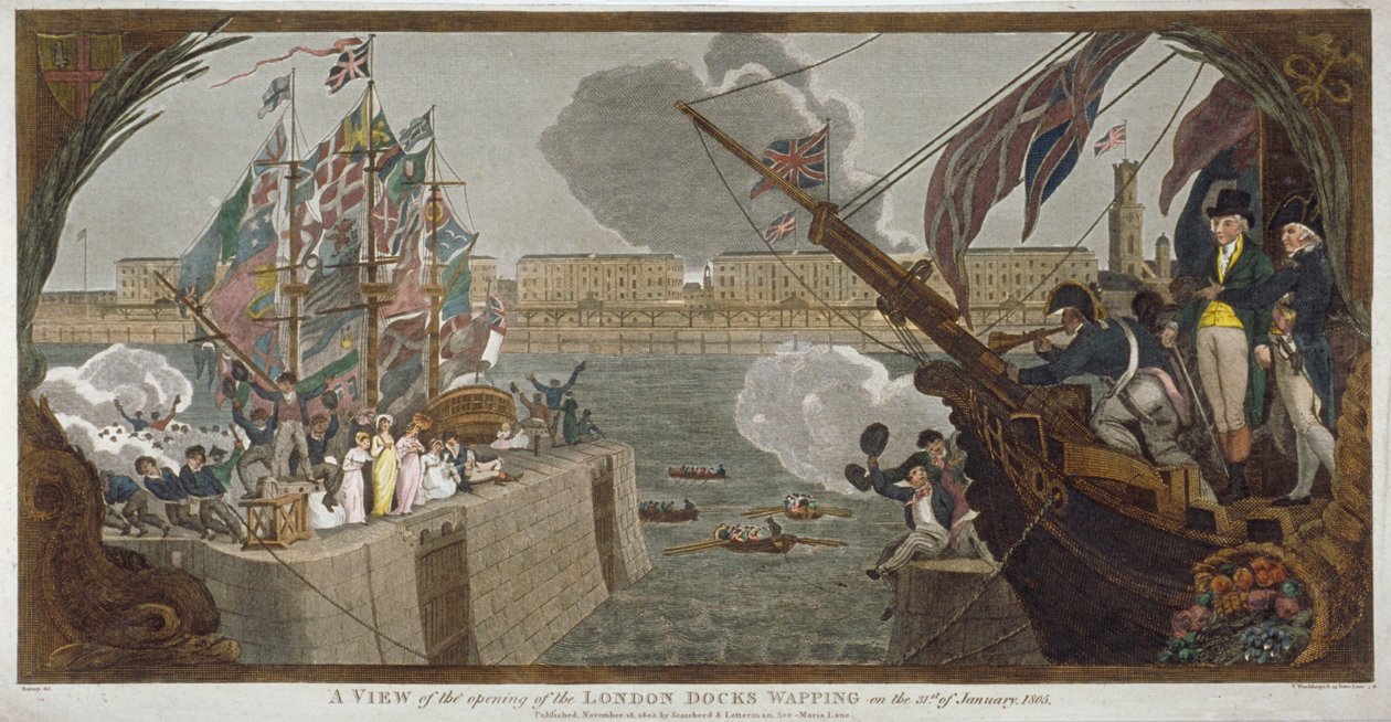 Otevření londýnských doků, Wapping, 1805 od V Woodthorpe