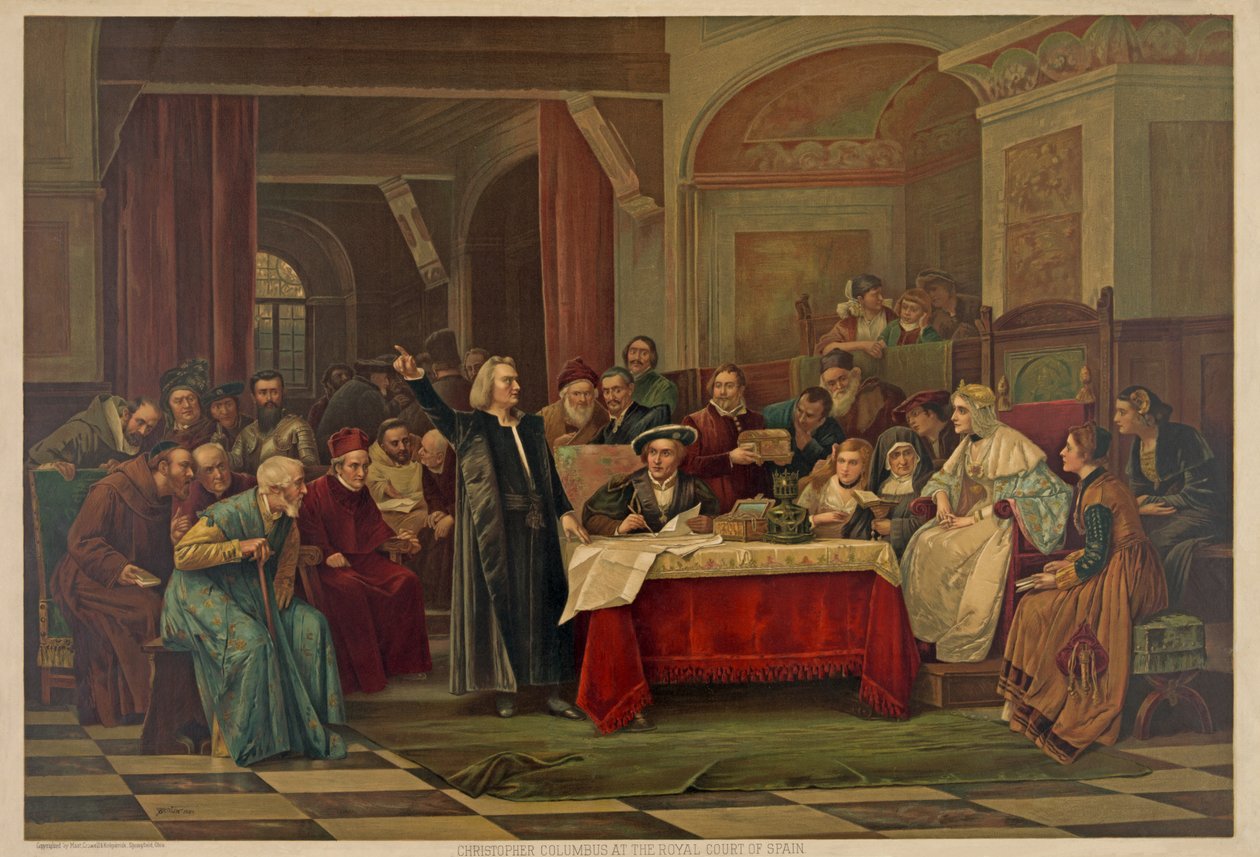 Christopher Columbus at the Royal Court of Spain, pub.1884 od Vaclav Brozik