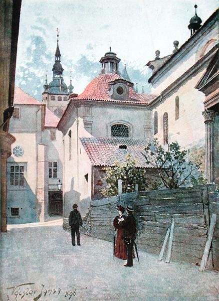 Jirská Ulice, Praha, ilustrace ze "Staré Prahy", cca 1900 (litografie) od Vaclav Jansa