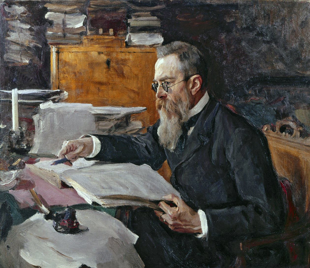 Portrait of Nikolai Andreyevich Římsky-Korsakov od Valentin Aleksandrovich Serov