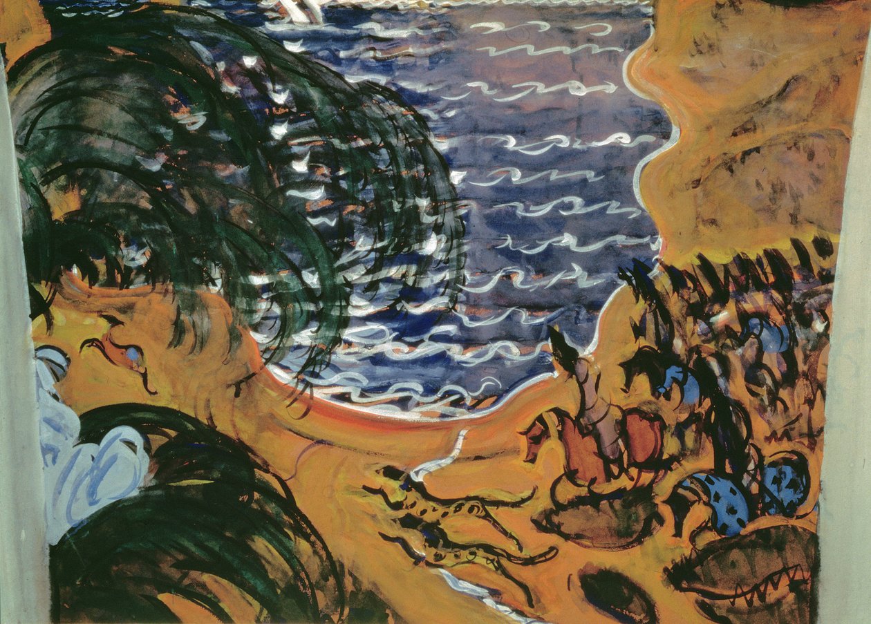 Náčrt pro návrh opony pro balet Šeherezáda, 1910 (tempera na kartonu) od Valentin Aleksandrovich Serov