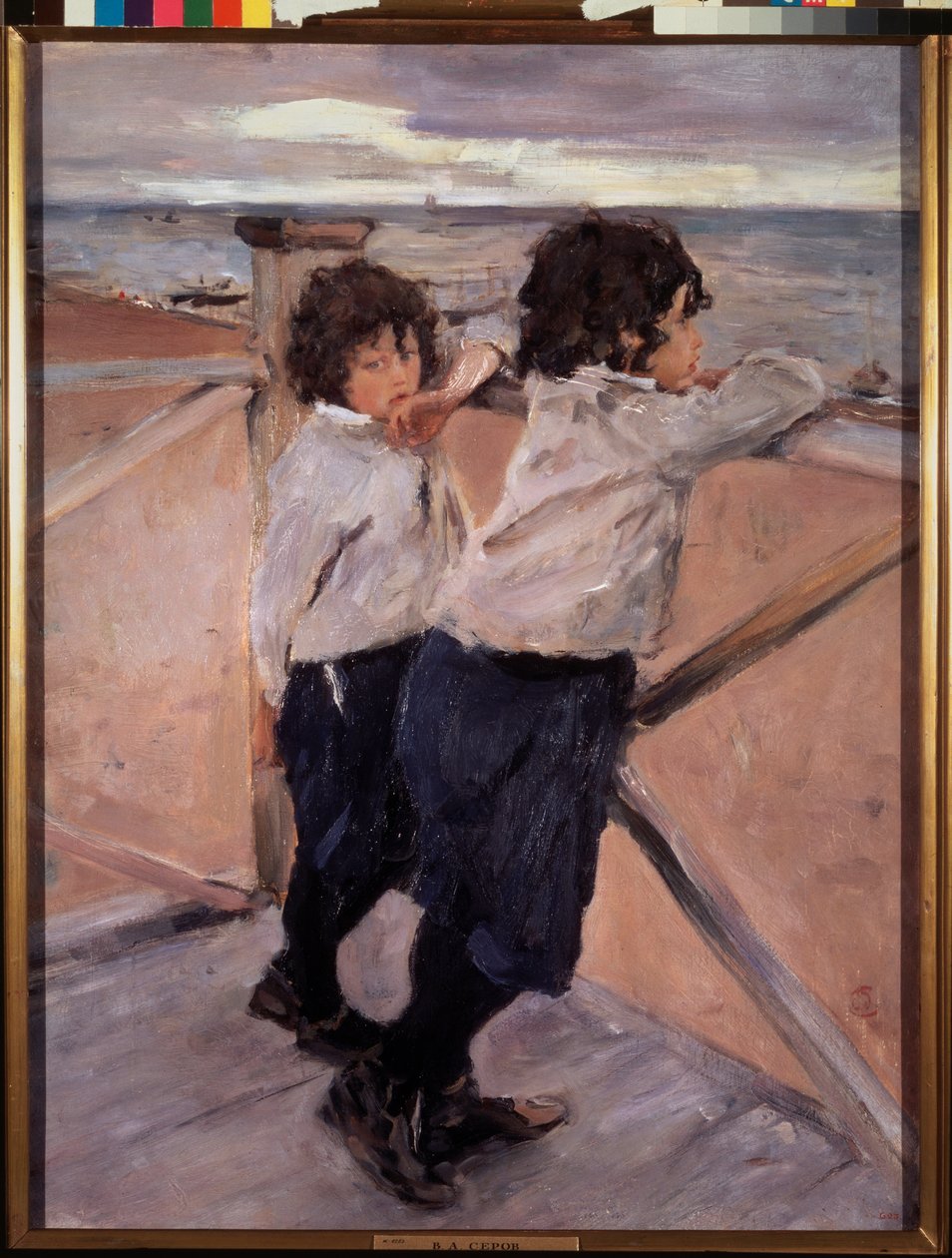 Děti. (Dva bratři, na dřevěném pontonu, před Baltským mořem). Obraz Valentina Alexandroviče Serova (1865-1911), olej na plátně od Valentin Aleksandrovich Serov
