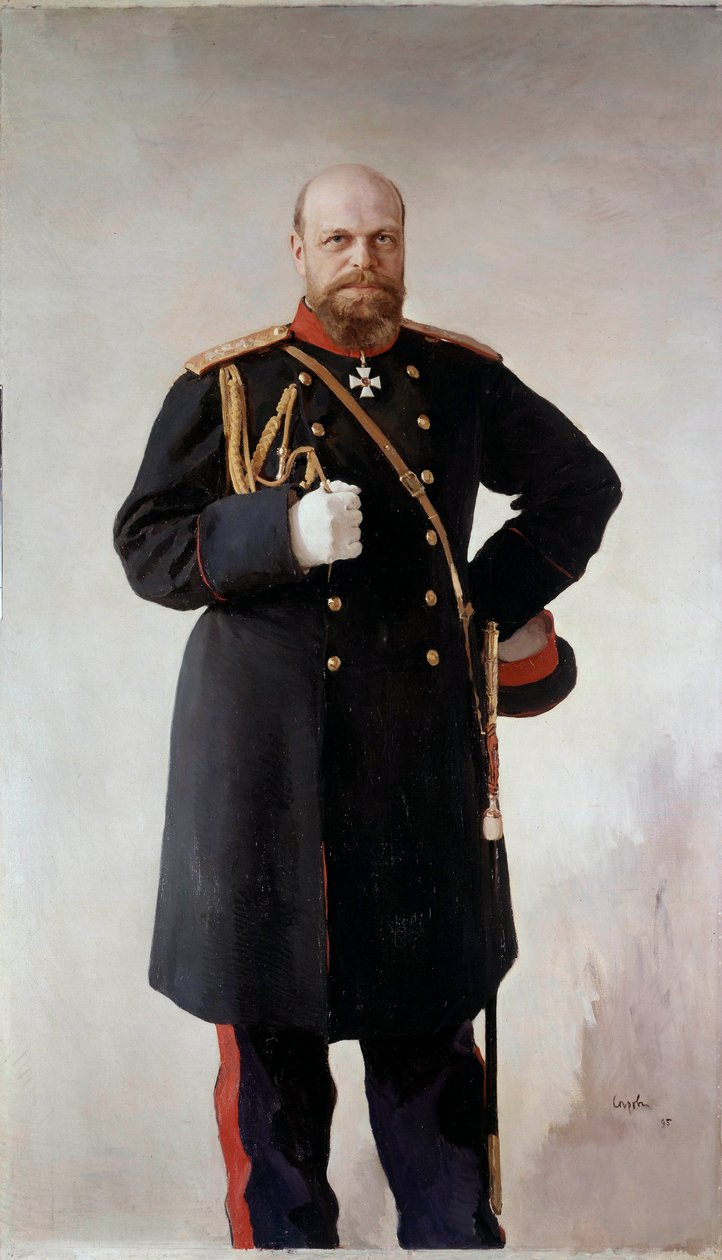 Portrét u nohou Alexandra III. (1845-1895), ruského císaře Malba Valentina Serova (1865-1911) 1895 Petrohrad. Chateau De Peterhof - Celovečerní portrét Alexandra III. (1845-1895), císaře Ruska. Obraz Valentina Serova (1865-1911) od Valentin Aleksandrovich Serov