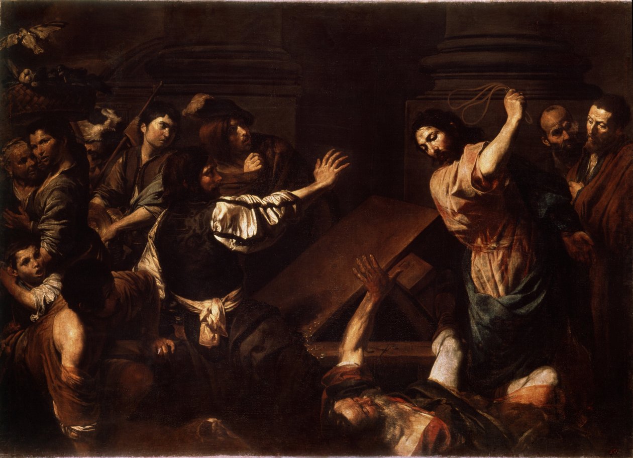 "Kristus vyhání půjčovatele peněz z chrámu" (Kristus vyhání půjčovatele peněz z chrámu) Obraz Valentina de Boulogne (1591-1632) 1620-1625 Rozměr 192x266,5 cm Muzeum Ermitáž, Petrohrad od Valentin de Boulogne