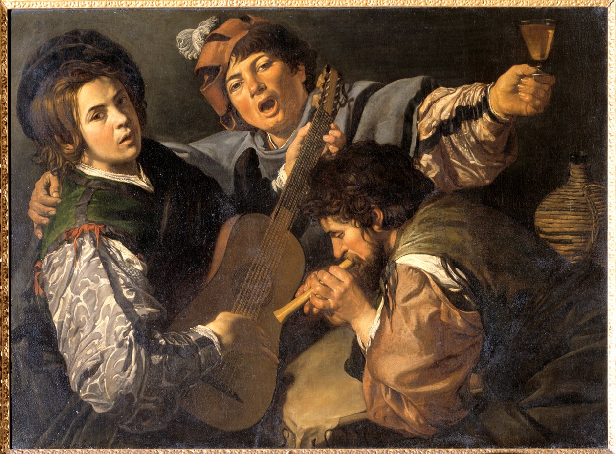 Tři muži tvoří hudbu, cca 1616 (olej na plátně) od Valentin de Boulogne