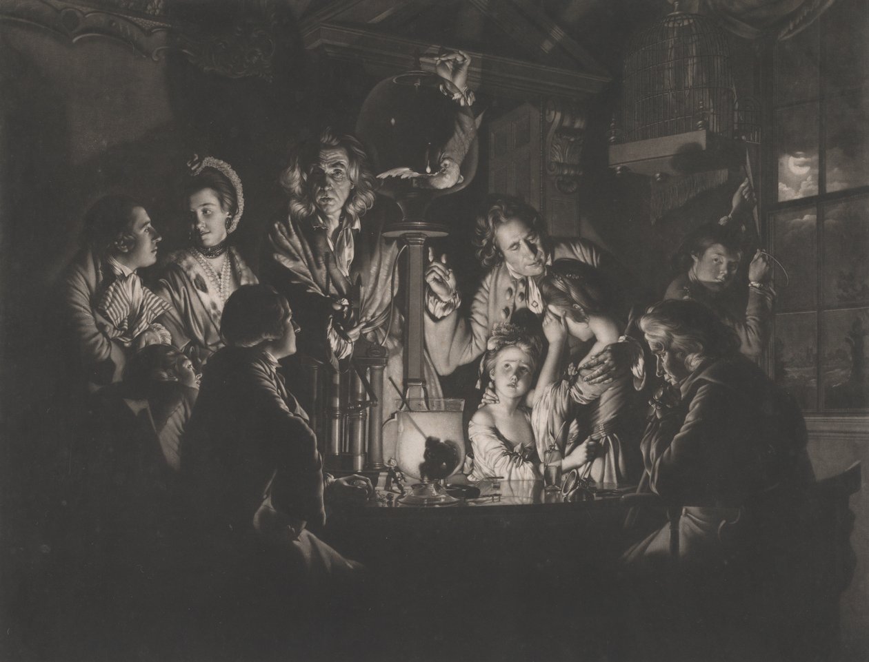 Filozof předvádějící experiment se vzduchovým čerpadlem, 1769. od Valentine Green