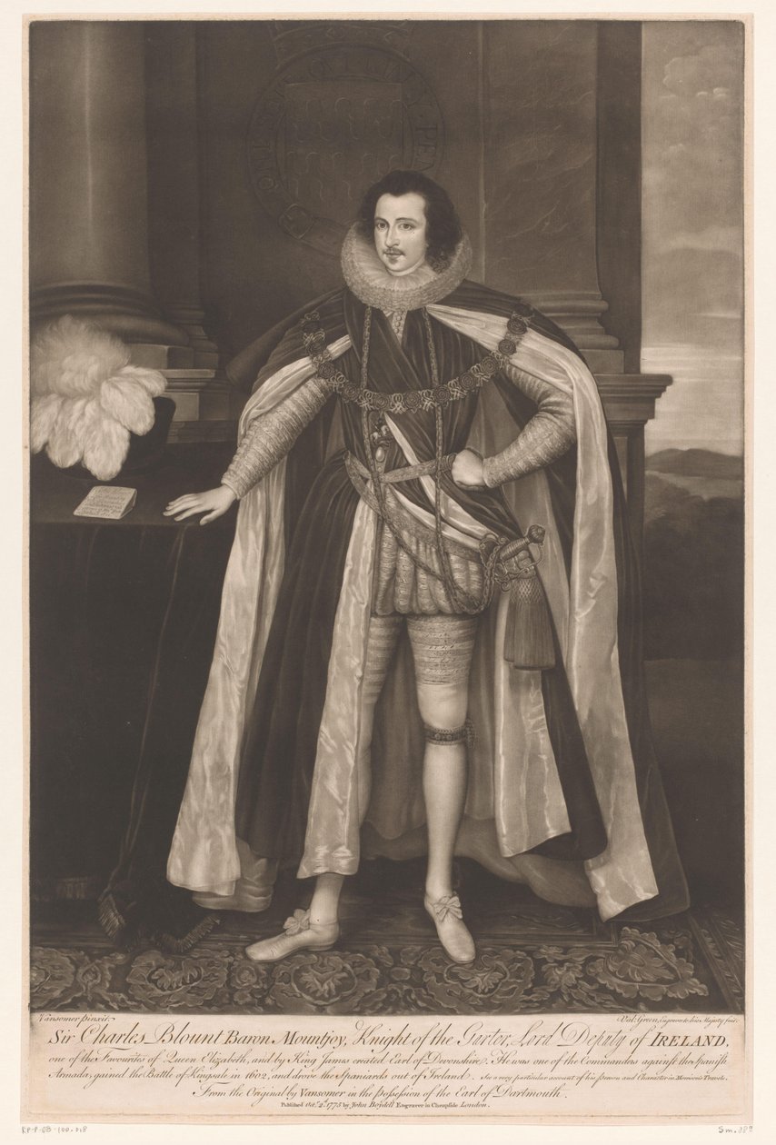 Portrét van Charlese Blounta Sir Charles Blount Baron Mountjoy, rytíř z Parteru, lord zástupce Irska (titul na předmětu) od Valentine Green