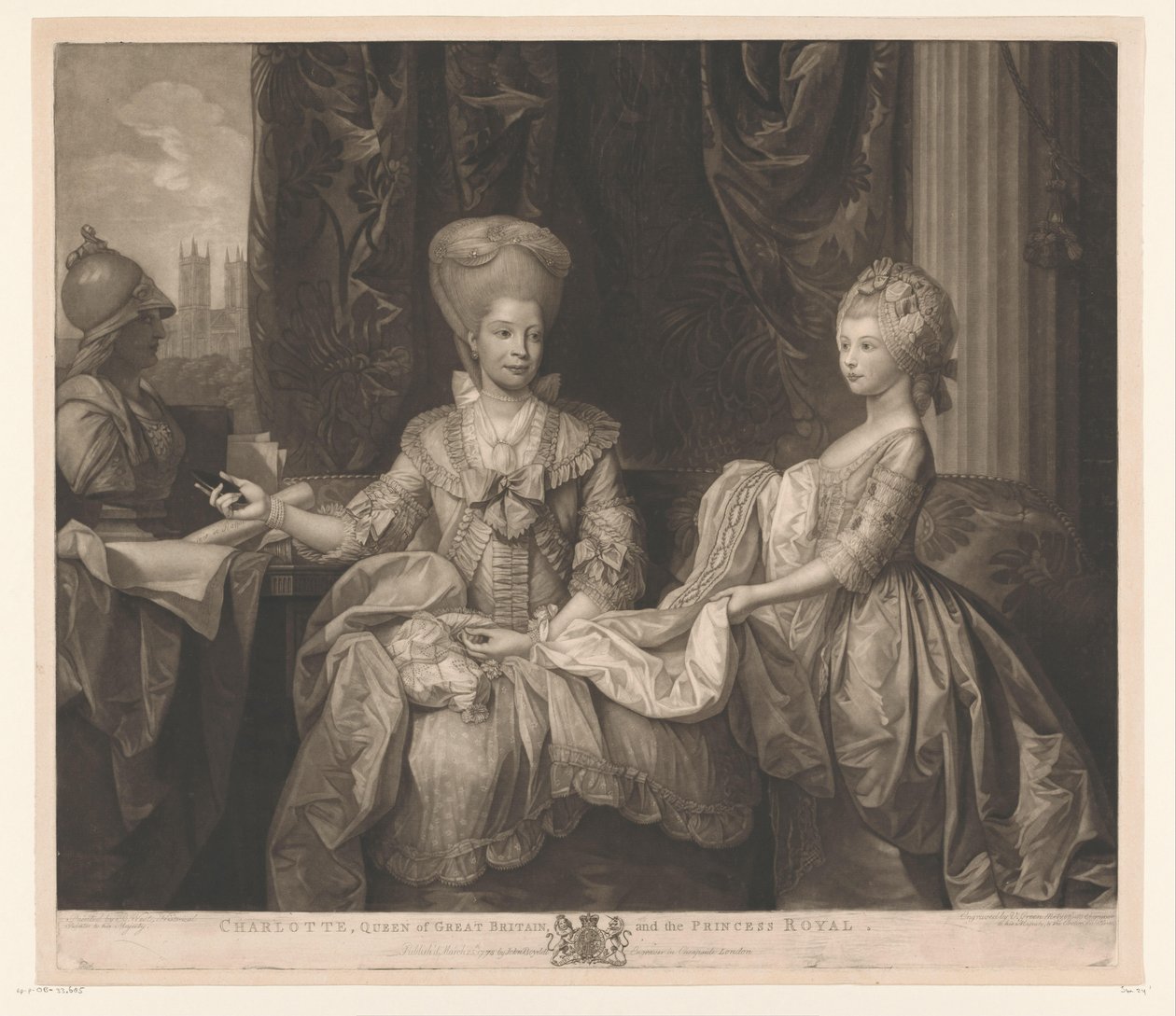 Portrét Charlotte van Mecklenburg-Strelitz a její dcery Charlotte Charlotte, královna Velké Británie a princezna Royal (titul na předmětu) od Valentine Green