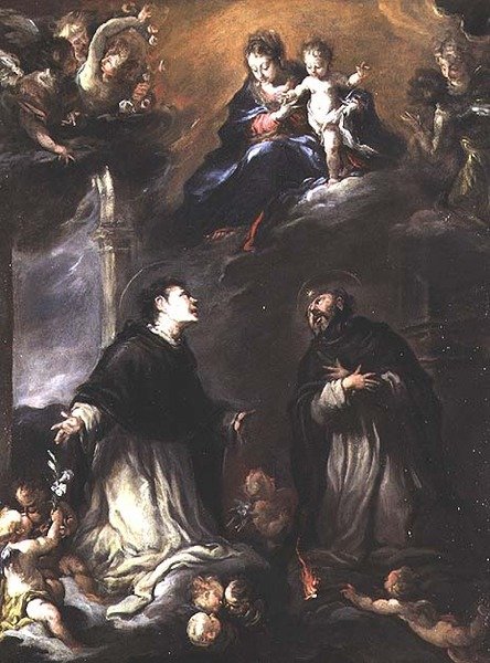 Madona s dítětem se zjevují dvěma dominikánským svatým od Valerio (circle of) Castello