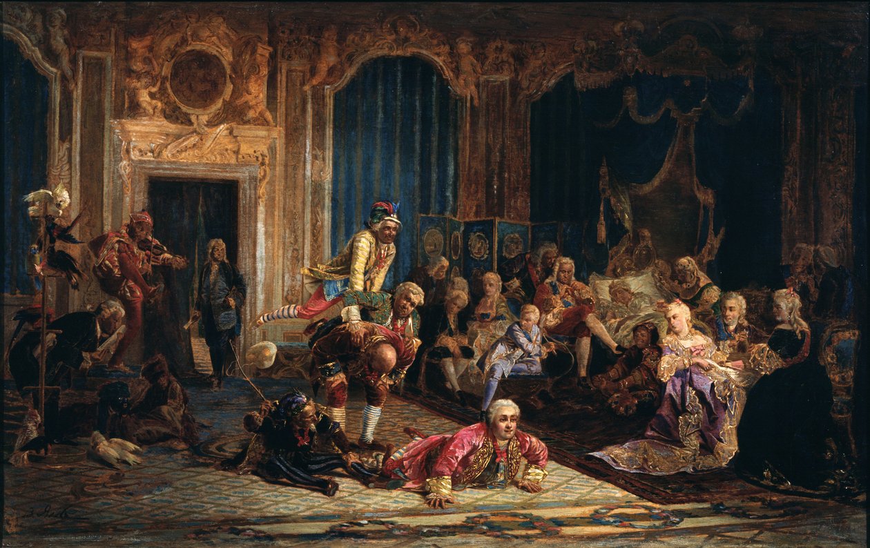 Šašci na dvoře císařovny Anny Ioannovny, 1872 od Valery Ivanovich Jacobi