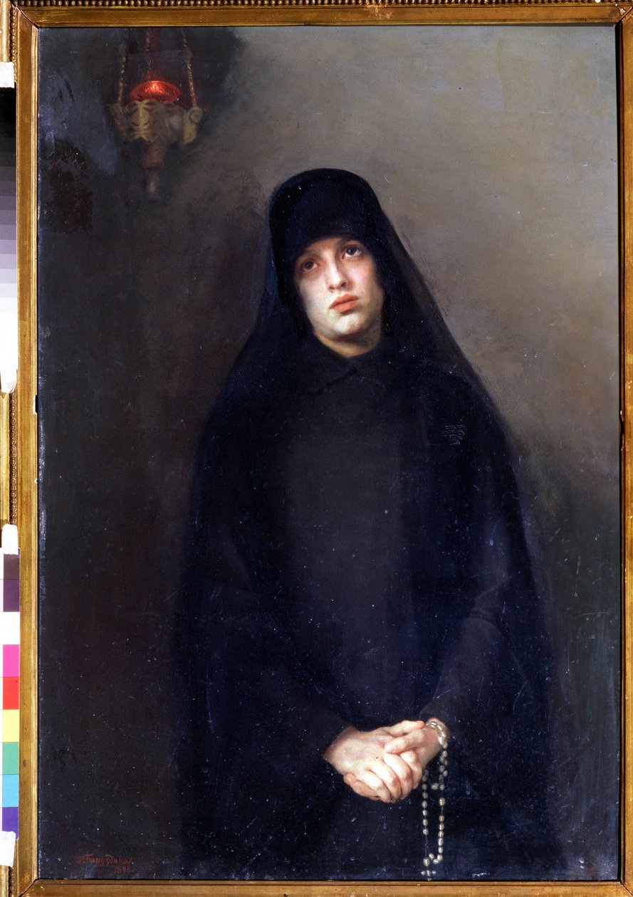 Jeptiška (Jeptiška). Obraz Varvary Matveyevny Baruzdiny (1862-1941). Olej na plátně od Varvara Baruzdina