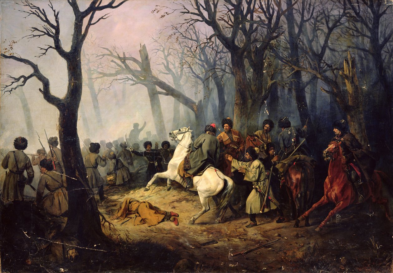 Smrt generála Slepcova na Kavkaze, 10. prosince 1851 od Vasili Nikolayevich Maxutov