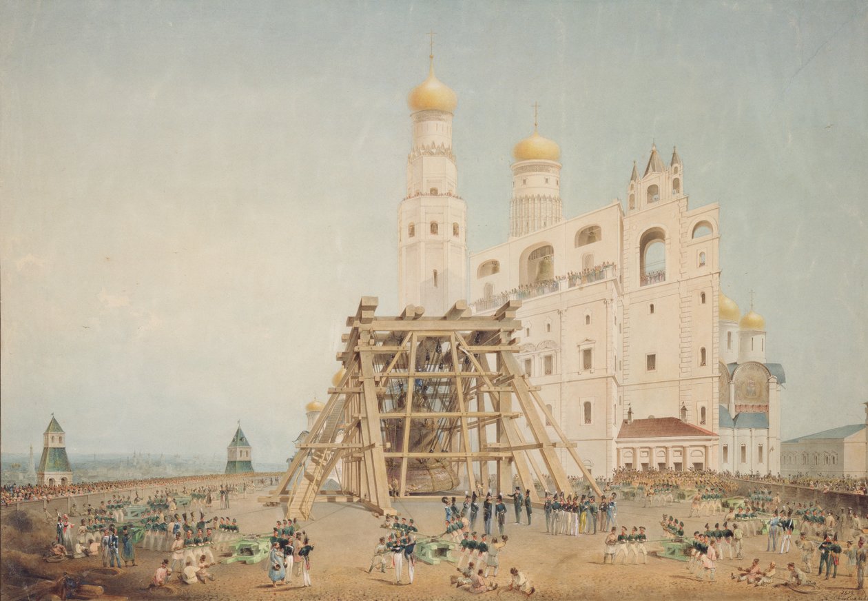 Vztyčení carského zvonu v moskevském Kremlu v roce 1836, 1839 od Vasili Semenovich Sadovnikov