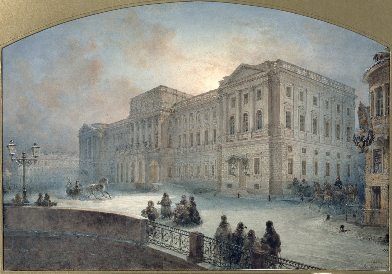 Pohled na Mariinský palác v zimě, 1863 od Vasili Semenovich Sadovnikov