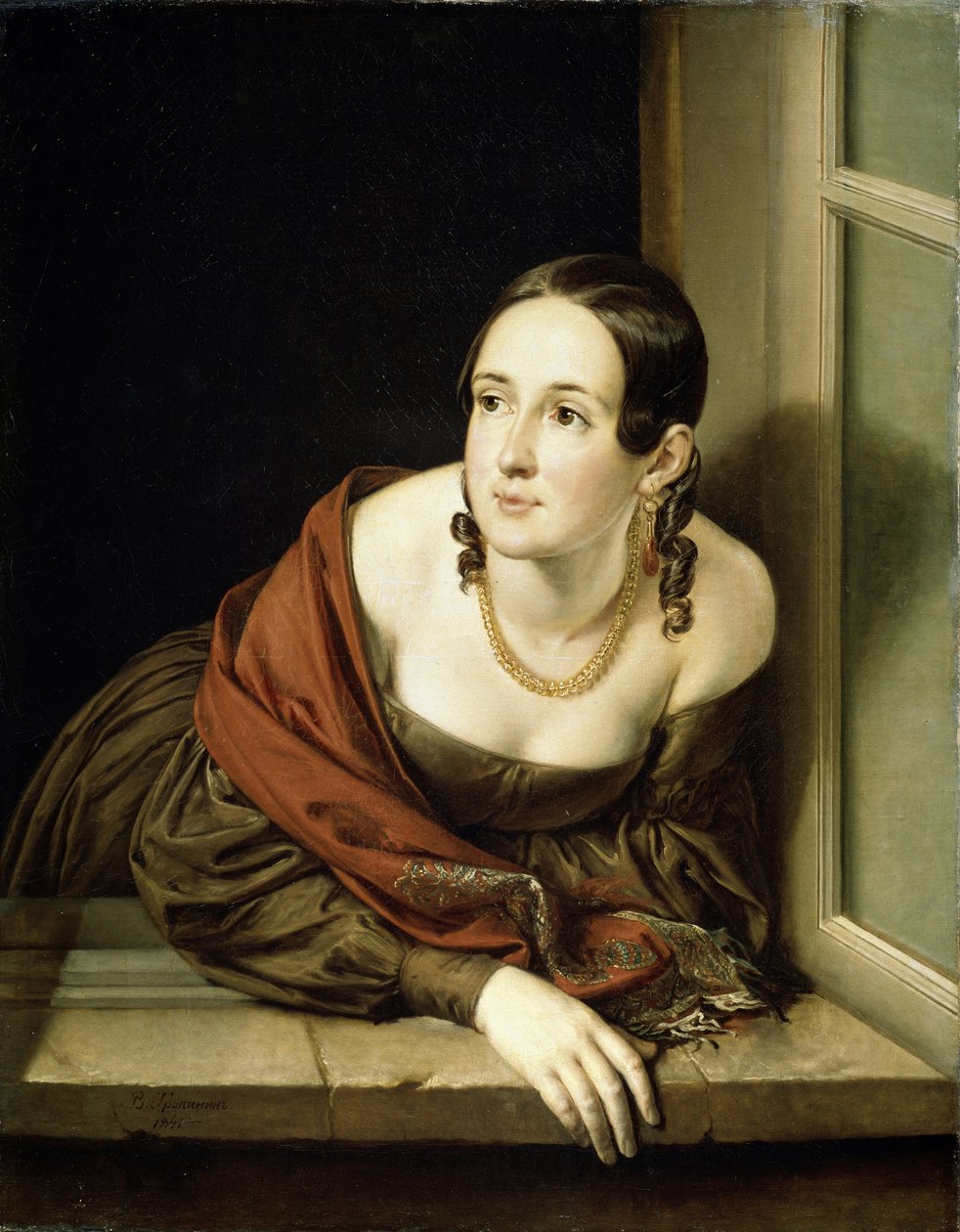 Žena u okna, 1841 od Vasili Andreevich Tropinin