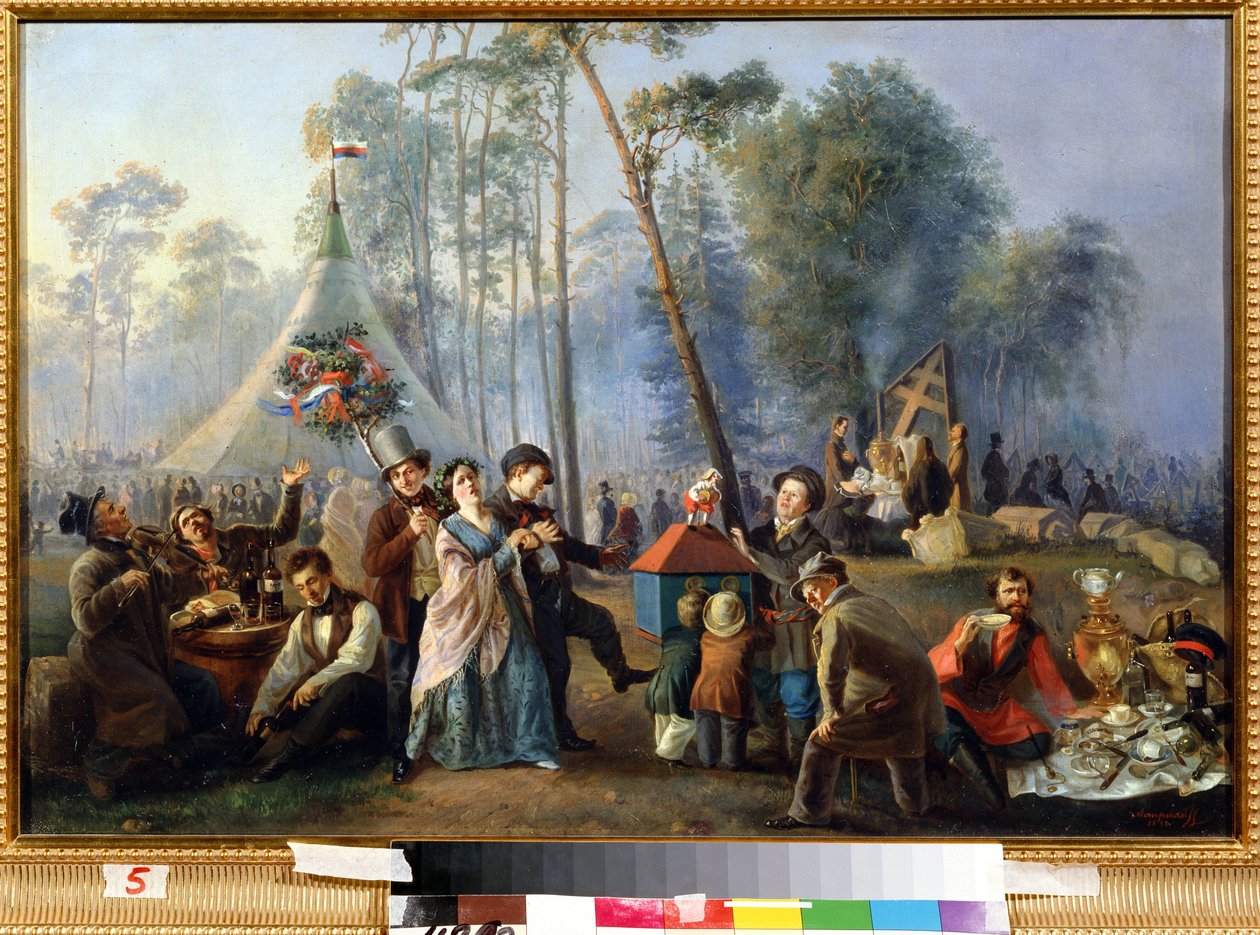 Rozptýlení publique a Maryina Roshcha a Moscou (Veřejné veselí v Maryina Roshcha v Moskvě). Peinture de Vasilij Jegorovič Astrachov (?-apres 1867). Huile sur toile, 49 x 73 cm od Vasili Egorovich Astrakhov