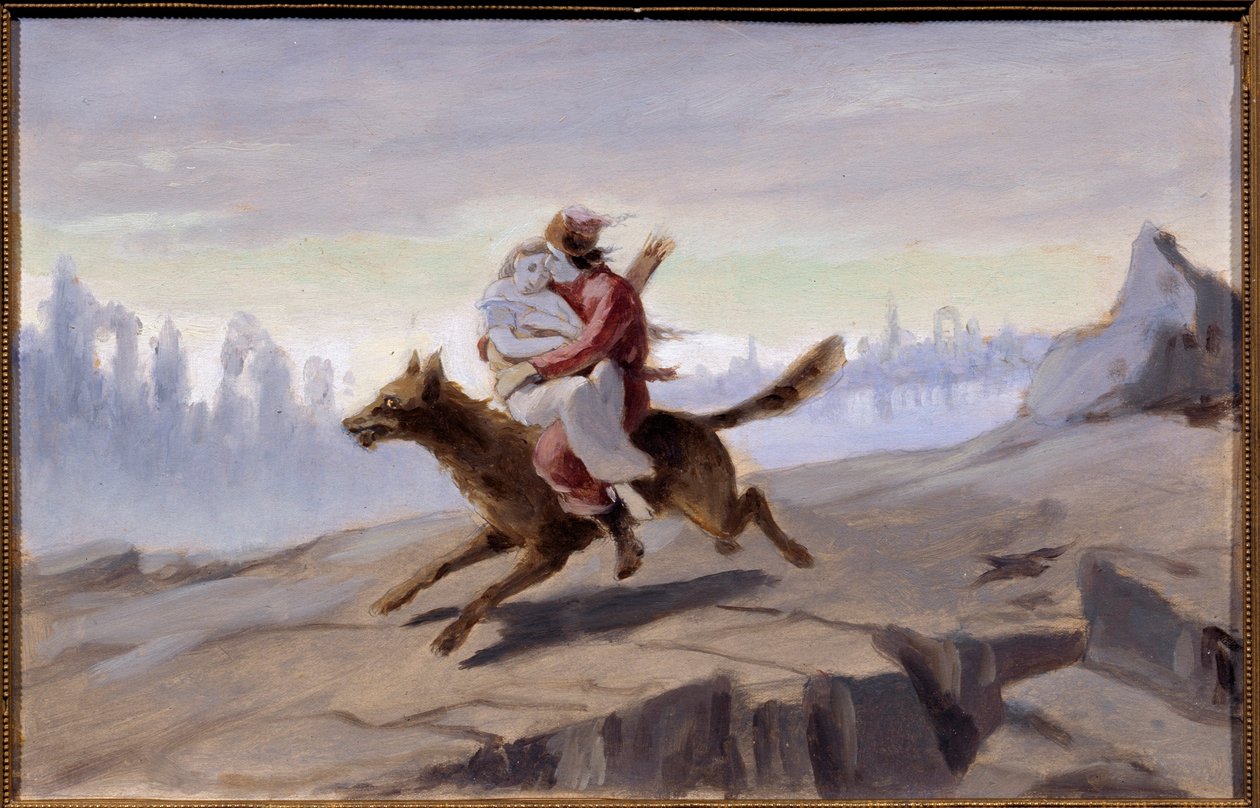 Ivan carevič na šedém vlku (ruská tradiční pohádka) - Ivan carevič na šedém vlku - dílo Vasilije (Vassiliho) Grigorjeviče Perova (1834-1882), olej na papíře, konec 1870-začátek 1880 - ruské umění od Vasili Grigorevich Perov