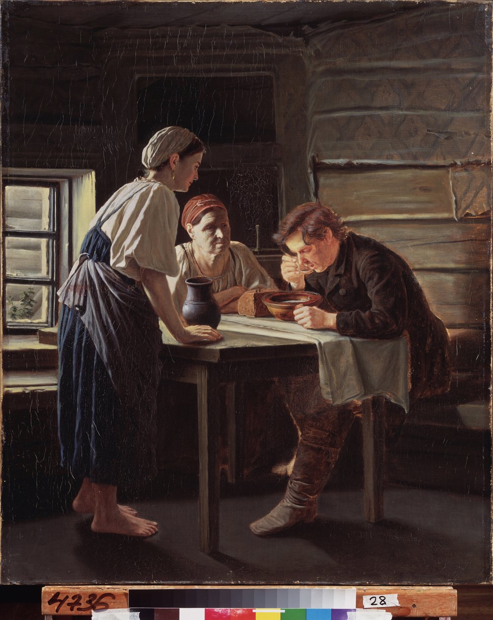 Přijetí poutníka. Obraz Vasilije (Vassiliho) Grigorieviče Perova (1834-1882), olej na plátně od Vasili Grigorevich Perov