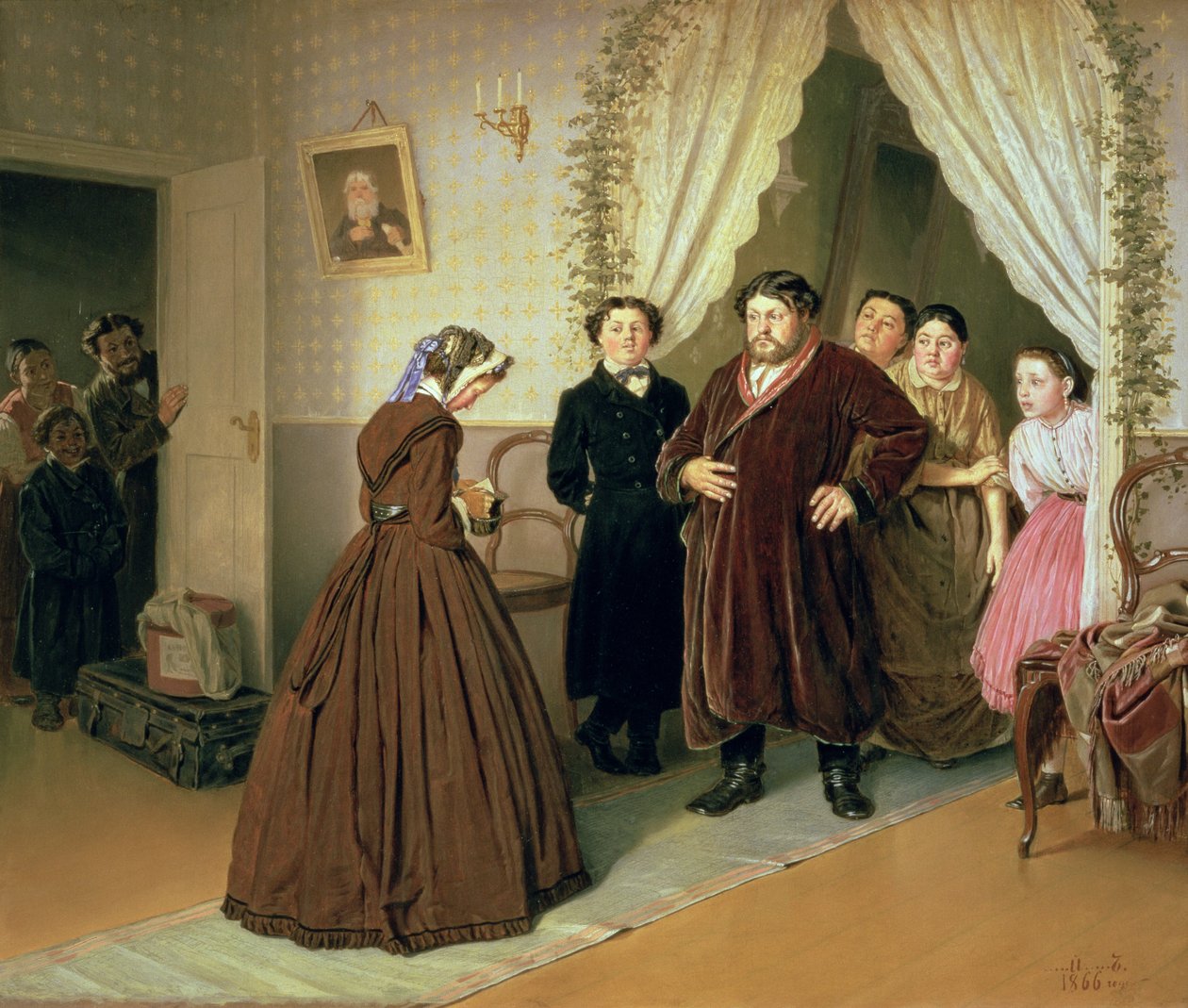 Guvernénka přijíždějící do kupeckého domu, 1866 od Vasili Grigorevich Perov