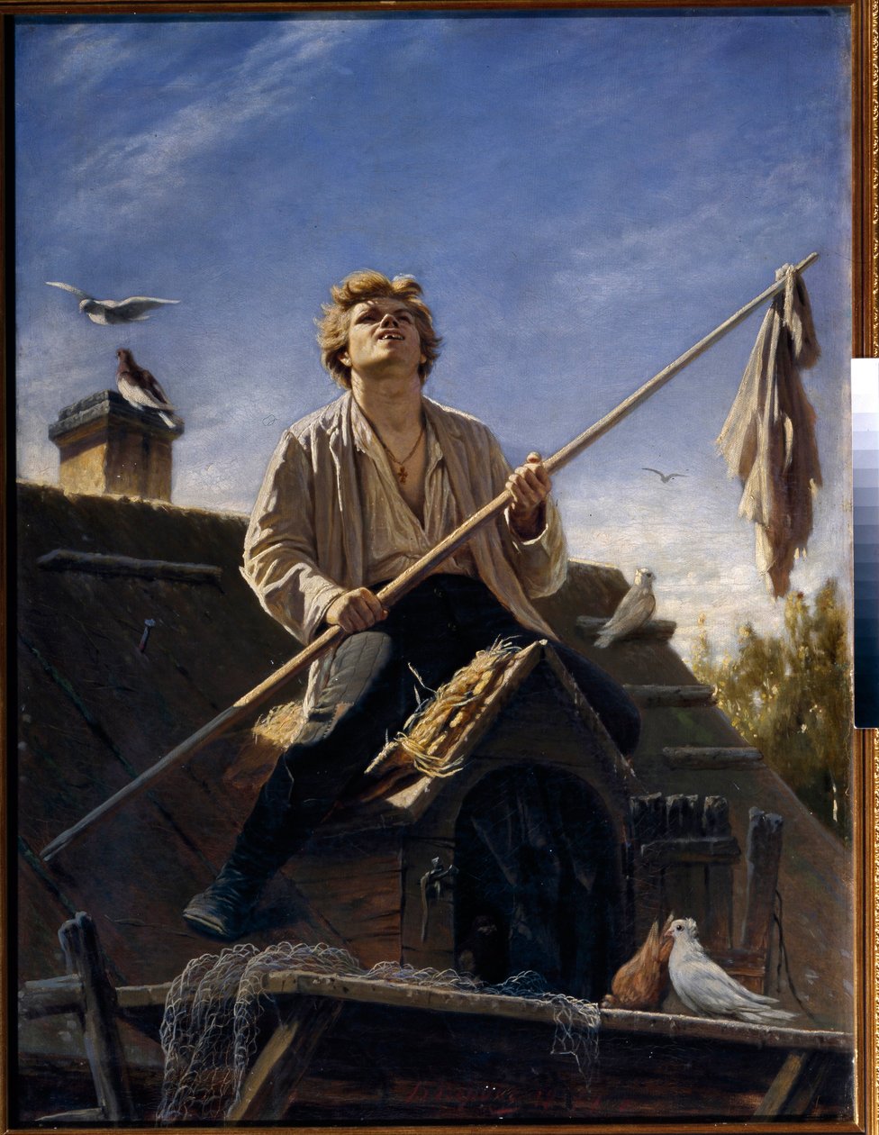 Holubář (holubář). Obraz Vasilije (Vasilije) Grigorjeviče Perova (1834-1882), olej na plátně od Vasili Grigorevich Perov