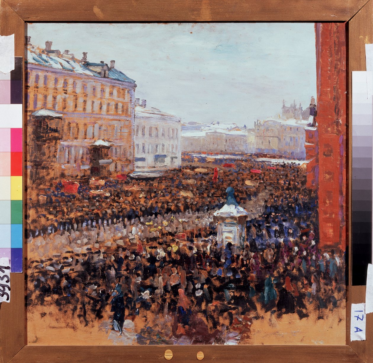 Revoluční demonstrace v Moskvě v roce 1917. Epizoda bolševické proletářské revoluce v ulicích ruské metropole. Obraz Vasilije Nikitiče Meshkova (Vassili Meshkov) (1868-1946), olej od Vasili Meschkov