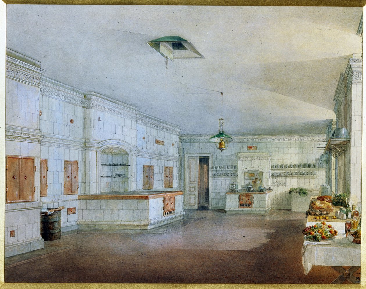 Kuchyně paláce Jusupov (palác Moika) v Petrohradě. (Kuchyně v Jusupově paláci v Petrohradě). Dílo Vasilije Semjonoviče Sadovnikova (1800-1879), akvarel na papíře. Ruské umění 19. století. Státní ruské muzeum, Saint Pe od Vasili Semenovich Sadovnikov