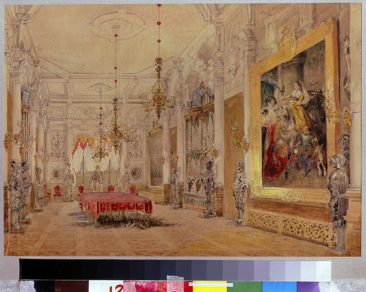 Jídelna v Manor House Verki. Dílo Vasilije Semjonoviče Sadovnikova (18000-1879), akvarel na plátně od Vasili Semenovich Sadovnikov