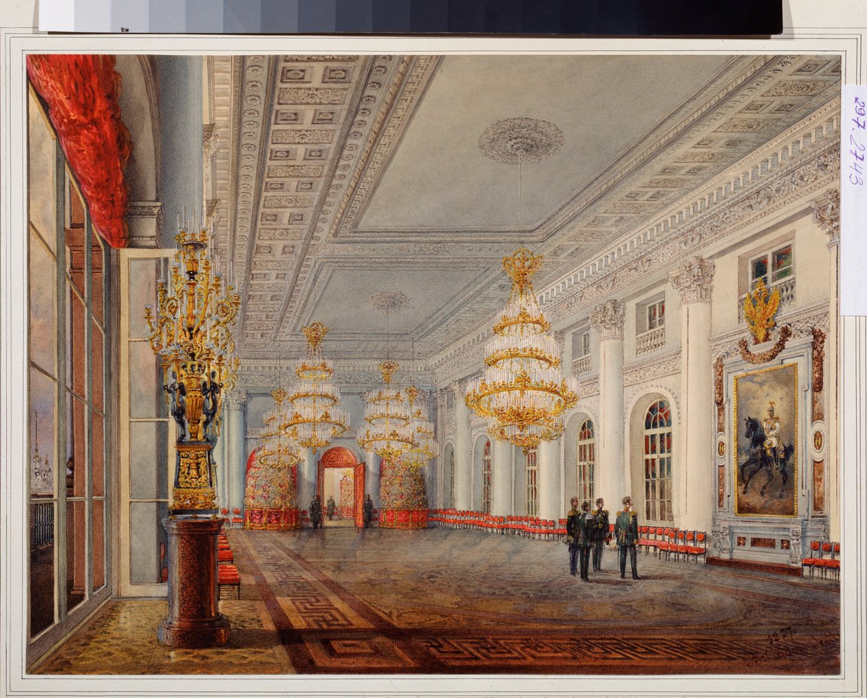 Velký sál (nebo Nicolas Hall) Zimního paláce v Petrohradě. Dílo Vasilije Semjonoviče Sadovnikova (1800-1879), akvarel na papíře od Vasili Semenovich Sadovnikov