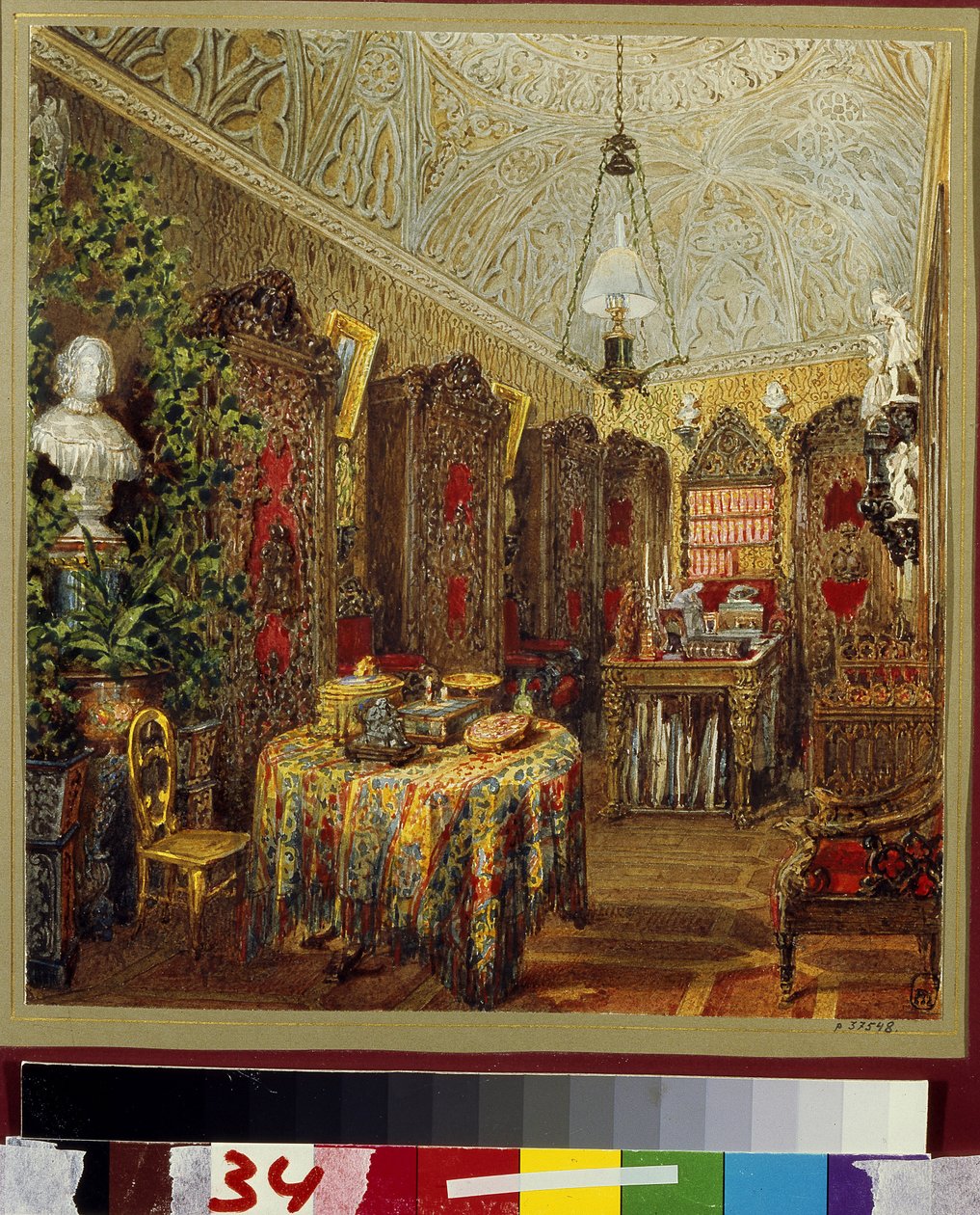 Studie v Jusupově paláci (Moika Palace) v Petrohradě. (Studie v Jusupovově paláci v Petrohradě). Dílo Vasilije Semjonoviče Sadovnikova (1800-1879), akvarel na papíře. ruské umění od Vasili Semenovich Sadovnikov